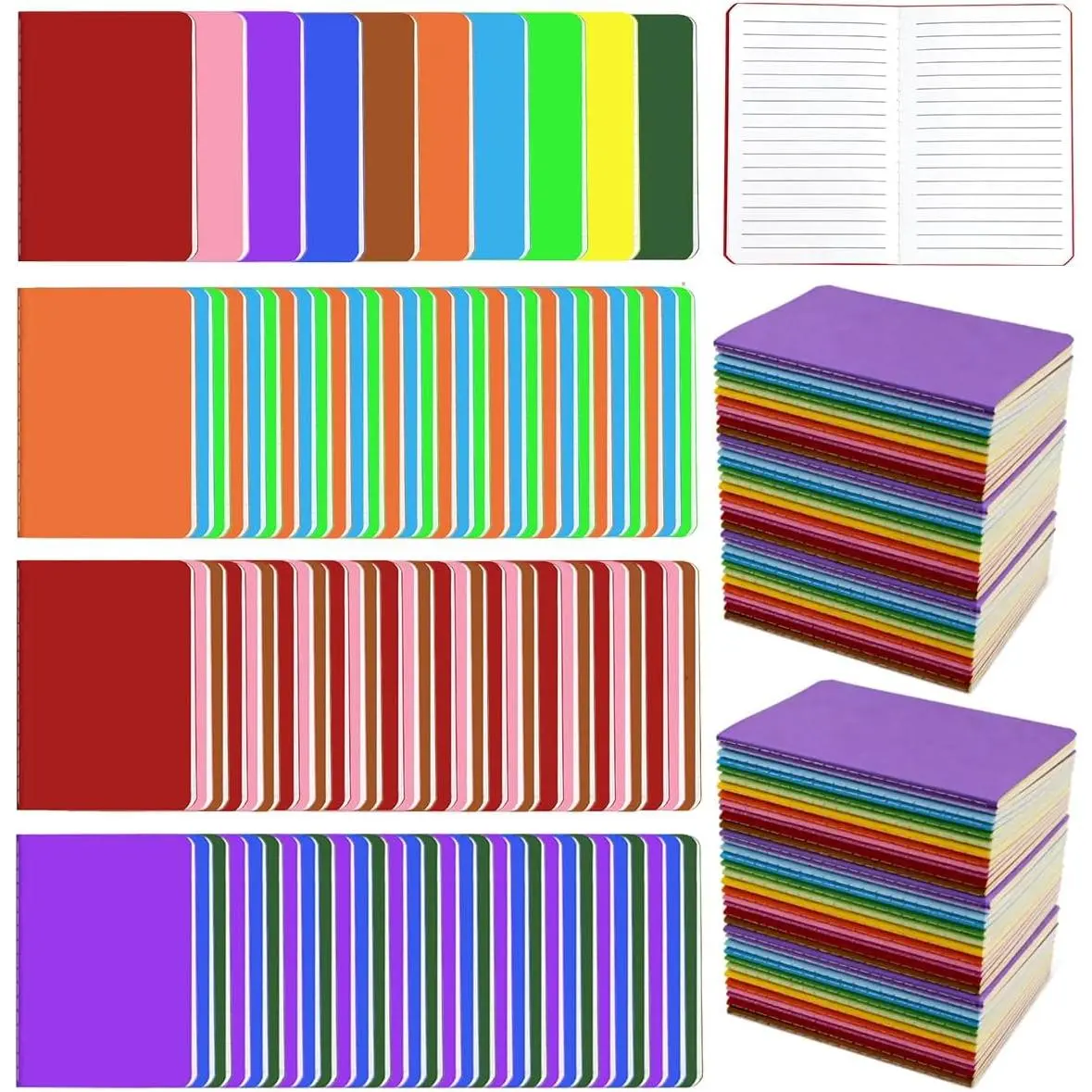 Unisex A6 Size Bulk Pack Mini Notebooks, 100-Pack Softcover Lined Notepads, 10 Colors, 3.5x5.5 In, 24 Sheets/48 Pages for Office & School Use