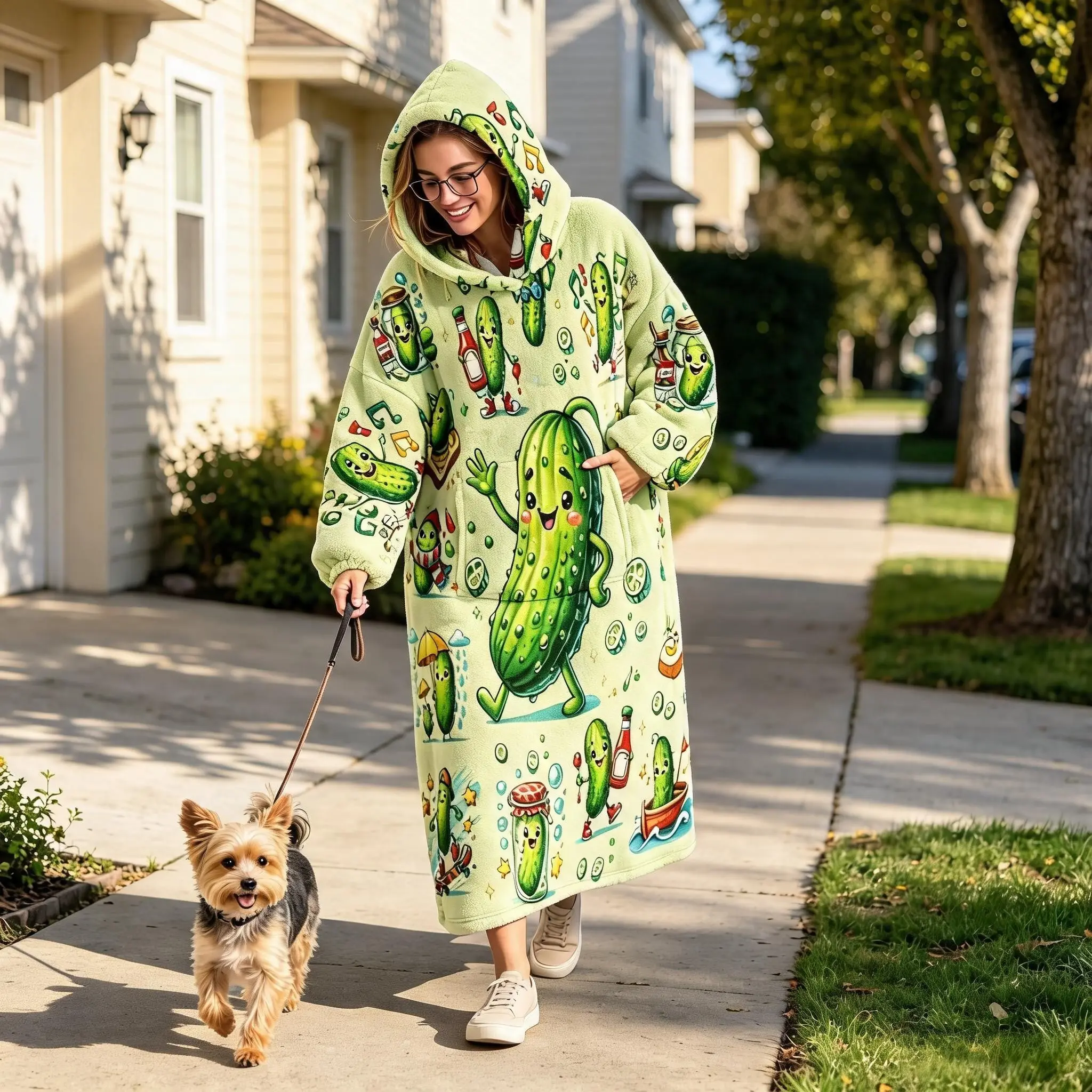 1pc Hooded Wearable Blanket, Funny Cartoon Cucumber Print, Warm Soft Hooded Blanket, Large Pocket, Perfect Gift for Christmas and Valentine's Day