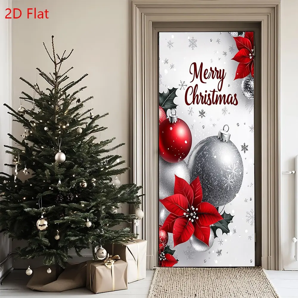 2D Flat Banner 1pc, Christmas Decor Ball, Poinsettia Element, Elegant Creative Style, Indoor Outdoor Use, Party Decoration