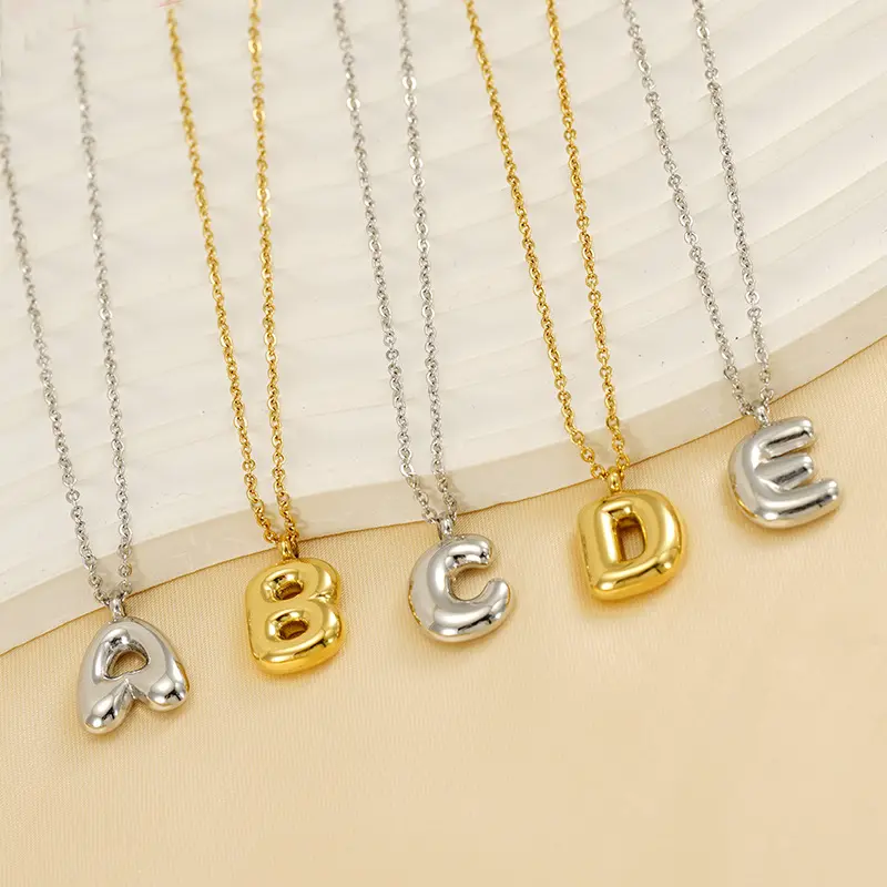Women’s Bubble Letter Necklace, A-Z Initial Pendant Choker Necklace, Stainless Steel Alphabet Jewelry for Everyday Wear