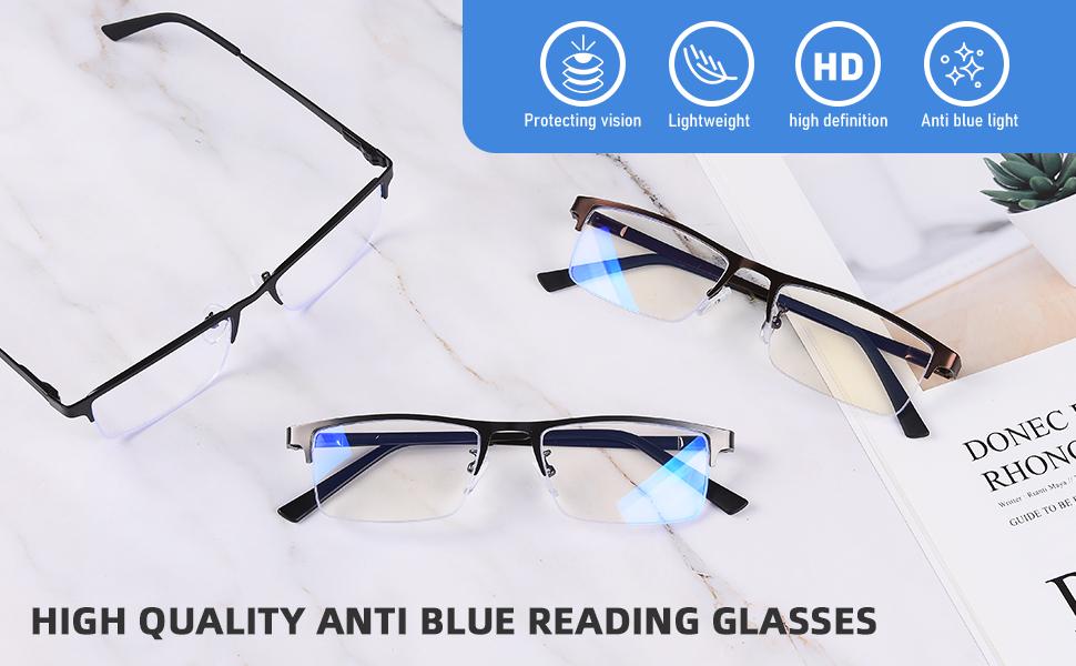 3-Pack Reading Glasses for Men, Lightweight Metal Half Frame Blue Light Blocking Computer Readers, Filter UV Ray/Computer Glare with Spring Hinge Eyeglasses(3PCS Black,+2.75)