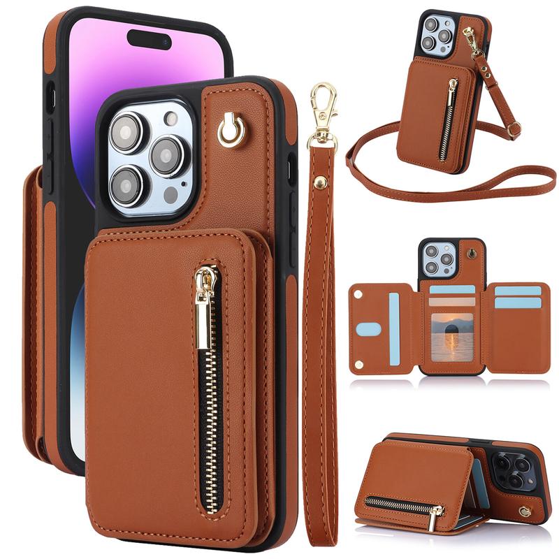 Lotosug Wallet Case for iPhone 17 Pro Max 16 15 14 13 12 11 PU Leather RFID Blocking Cash Holder Card Wallet Flip Stand Protective Cover Crossbody Lanyard Strap Wristband, Zipper Phone Case