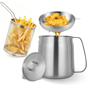 119oz Stainless Steel Deep Fryer Pot with Basket and Oil Strainer, Multifunctional Deep Frying, Small Stove Top deep fry for Kitchen and Camping, Steel Pour Pot for French Fries, Chicken (3.5L)