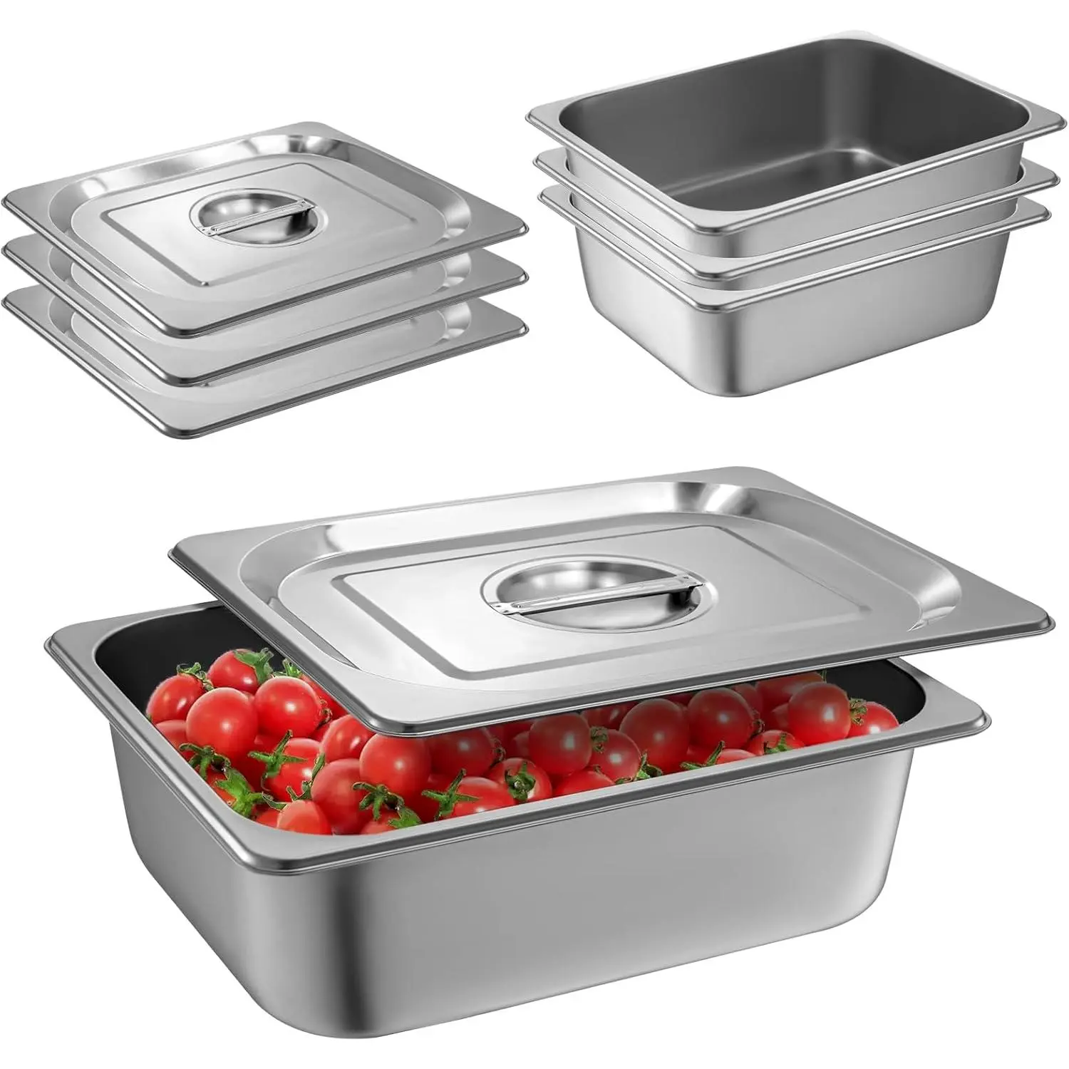 1/2 Size Hotel Pan with  4 Pack, 4'' Deep Steam Table Pan, 12.8''L x 10.4''W Stainless Steel Pans for , Party, Hotel, Buffet