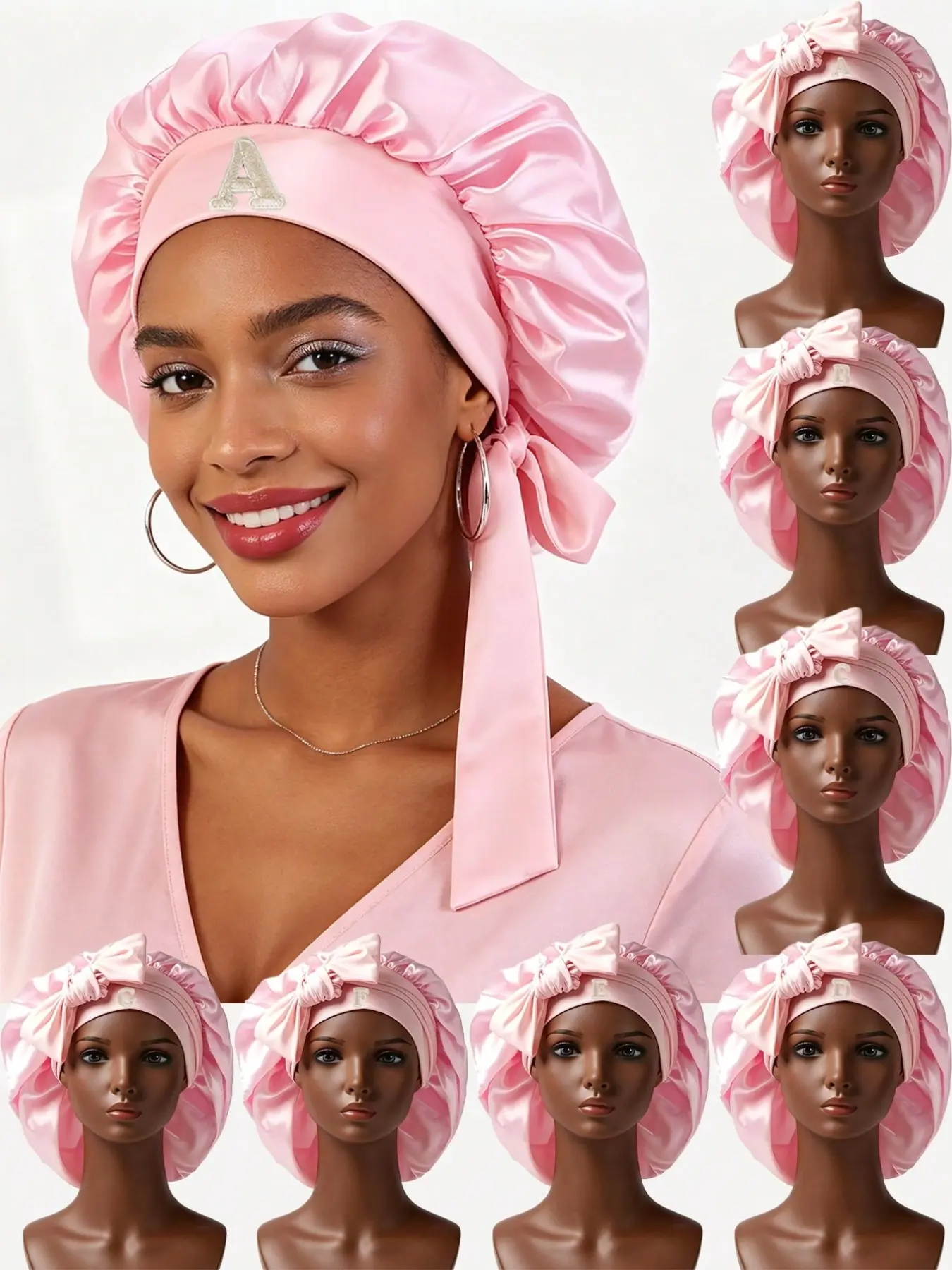 1PC Pink Custom A-Z Letter Satin Sleep Bonnet, Wide Band Hair Bun Cover Hat, Soft Anti-Frizz Night Skincare Cap For Adult Daily Night Routine, Custom Birthday Gift For Teen Girls & Best Friends