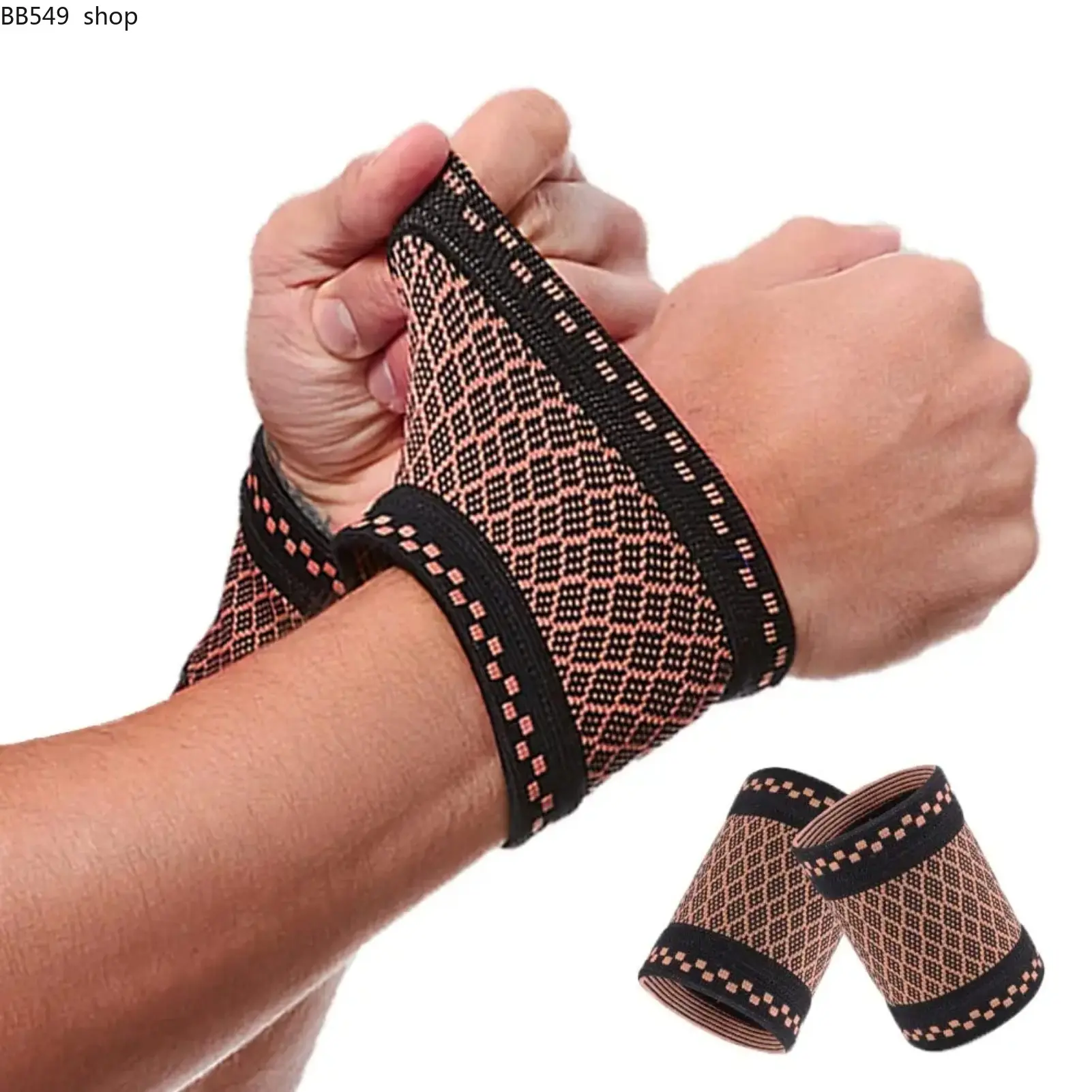 Copper Wrist Compression Brace (2Pcs) – Elastic Wrist Support Sleeves for Tendonitis, Arthritis & Carpal Tunnel Pain Relief, Soft Wrist Wraps for Sport, Fitness, Workout & Typing