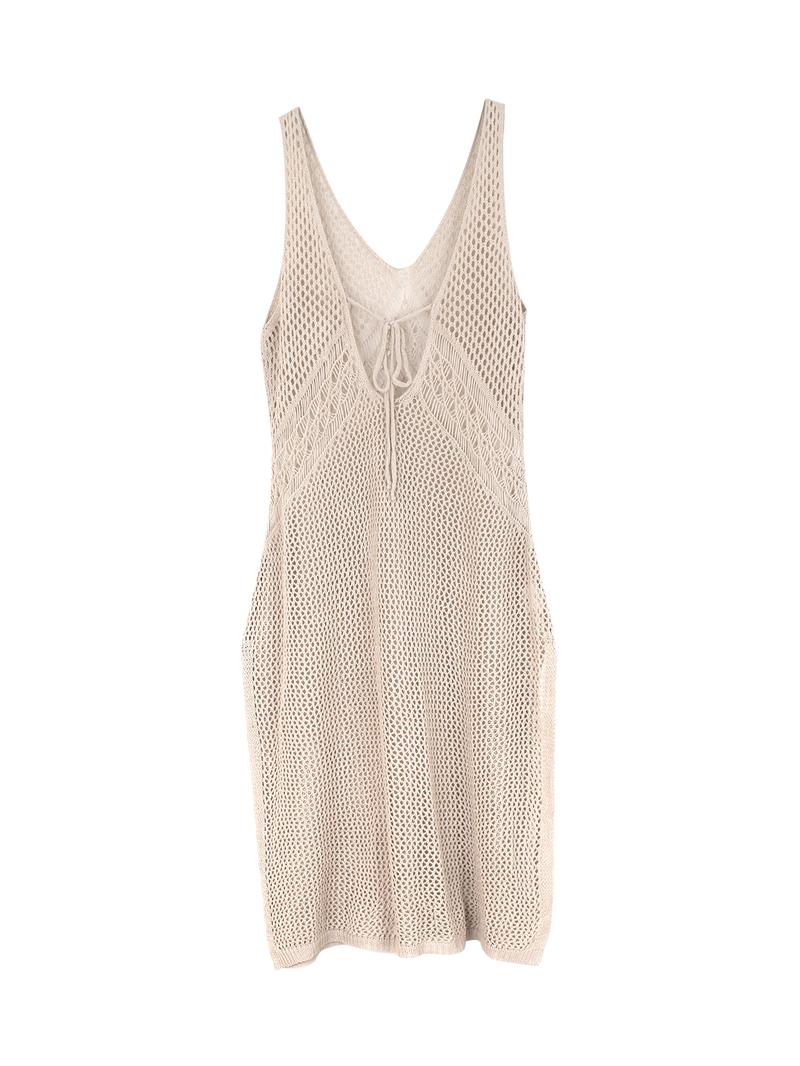 Women's Plain Hollow Out Split Thigh Tie Back Sheer Tank Dress, Summer Clothes Women, Casual V Neck Sleeveless Cover Up Dress for Summer, Ladies Clothes for Beach Holiday, Swimwear Coverups, Swimsuit Cover Up, Summer Swimming Cover