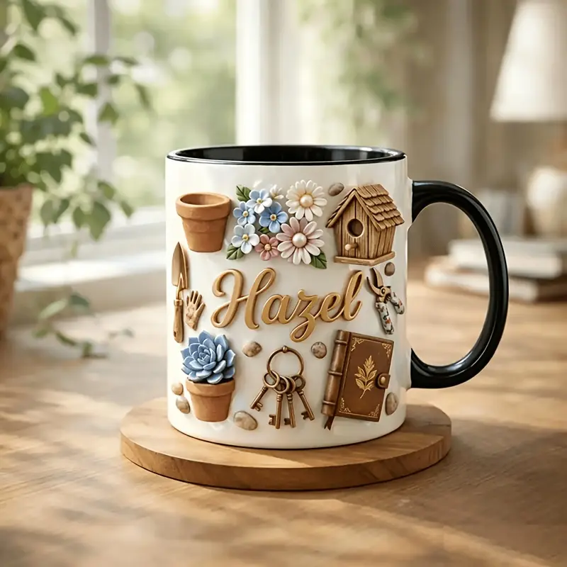 1pc Personalized Custom Name Mug with Visual Effect, Custom Name Mug for Plant Enthusiasts, Gardening Gift, Plant Mom Gift, Indoor Plant Lover Coffee Mug, Botany Mug