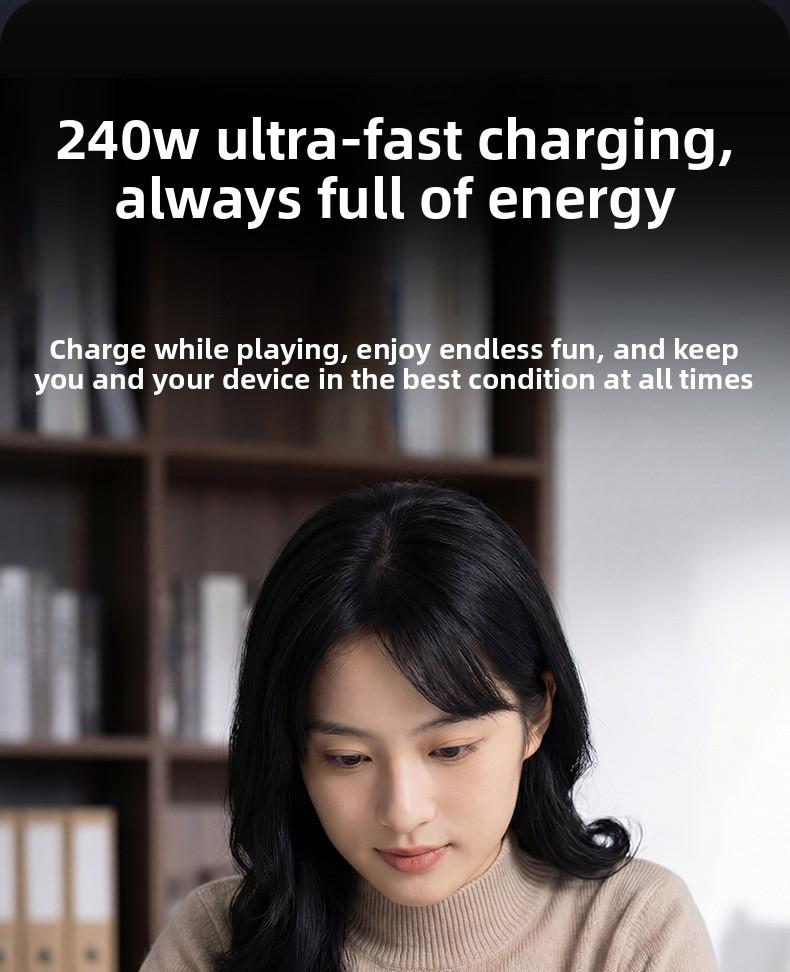 Creative Party gifts Zinc Alloy Bracket Data Cable Suitable for Apple and Samsung Dual Type-C Fast Charging CableInvisible Stand Type-C Charger Cable, 240W Super Fast Charging 2-in-1 Charging Cord & Phone Holder for Gaming, Office, Car Travel – Black