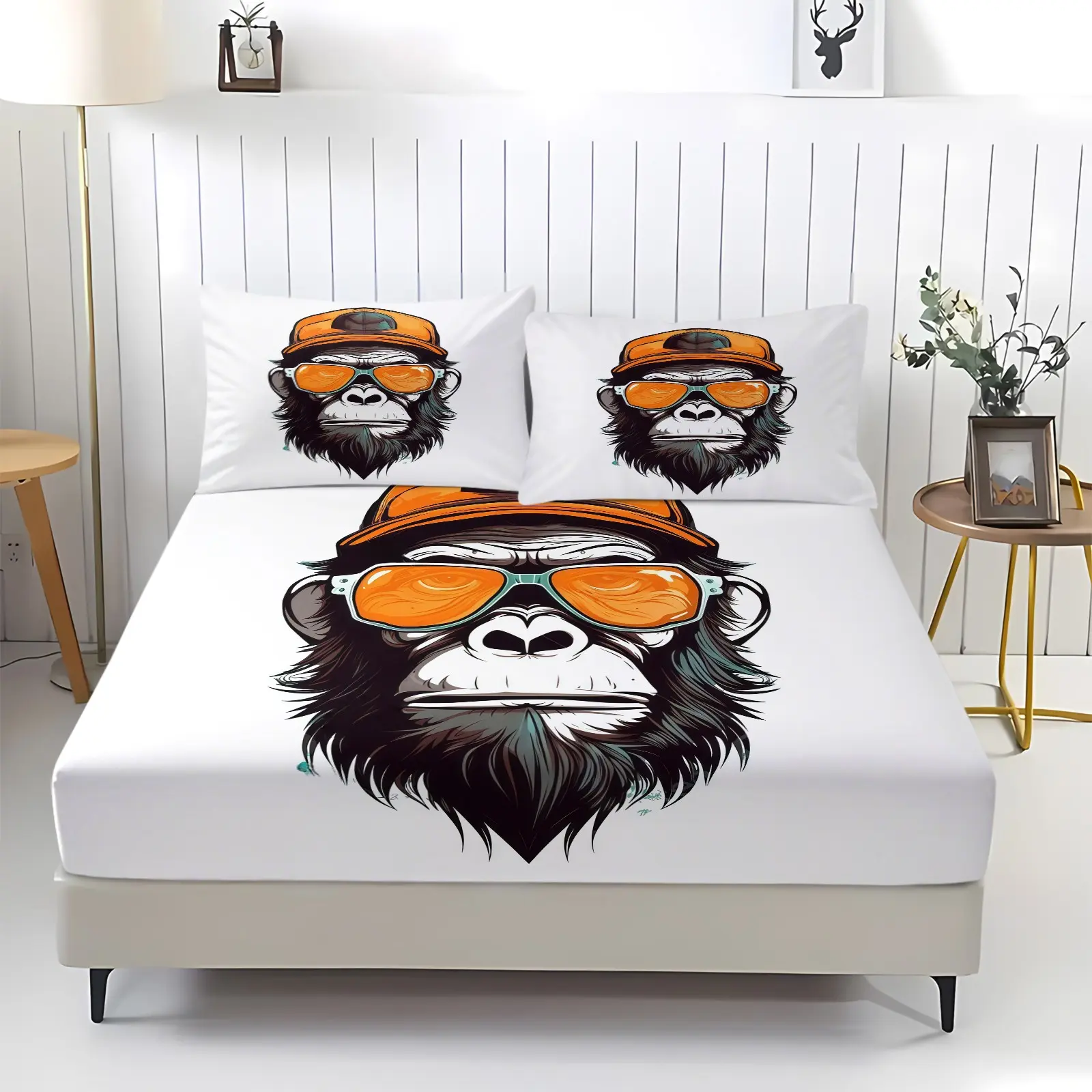 Gorilla patterned bed sheet, including 1 sheet and 2 pillowcases, comfortable bedding, non slip dust cover suitable for bedrooms and guest rooms, suitable for children or adults as gifts