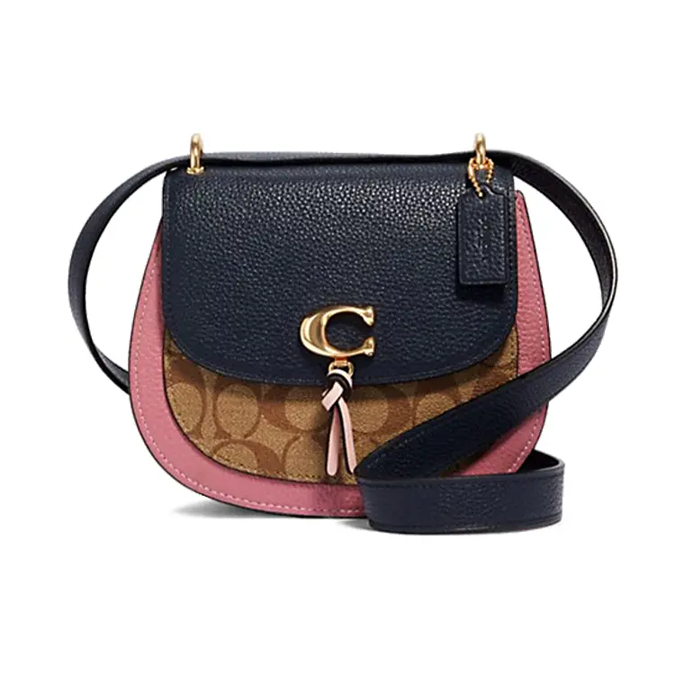 COACH Remi 20 Saddle Bag for Women – Two-Tone Leather Crossbody and Shoulder Bag in Khaki and Midnight Blue