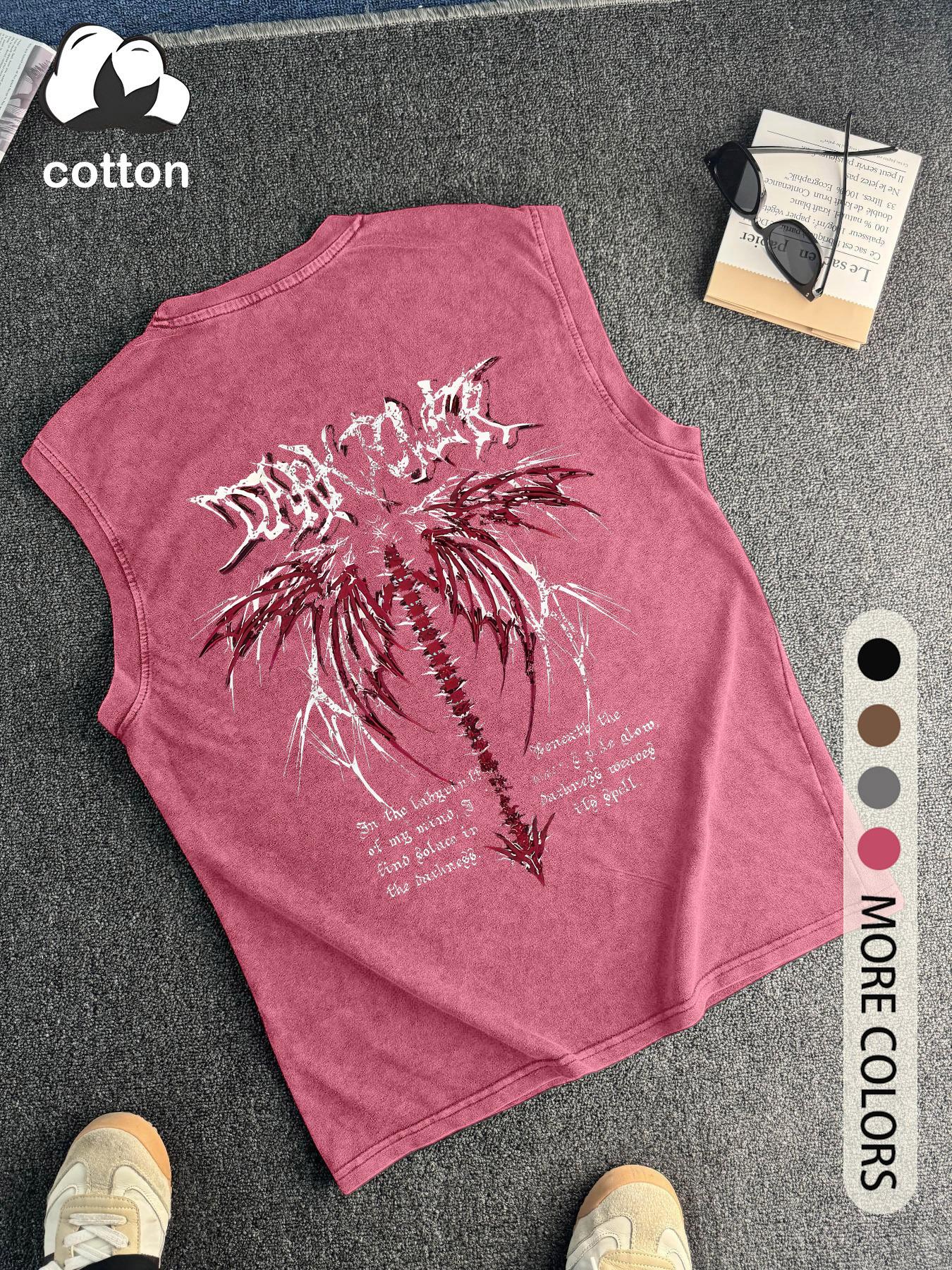 Men's Wing Print Round Neck Knit Tank Top, Regular Fit Casual Fashion Sleeveless Top for Summer, Men's Clothes for Daily Wear, Socks