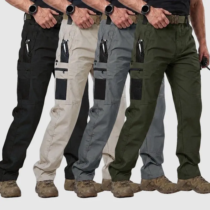 4-Pack Men's Tactical Cargo Pants crafted from 230g wear-resistant fabric with large-capacity pockets. Suitable for daily wear, fishing, hiking, camping and other outdoor activities in spring and autumn.
