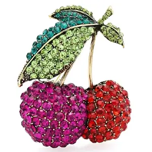 Fashion Full Rhinestone Fruits Sparkling Design Big Cherry Brooches for Women Unisex Party Office Brooch Pin Gifts