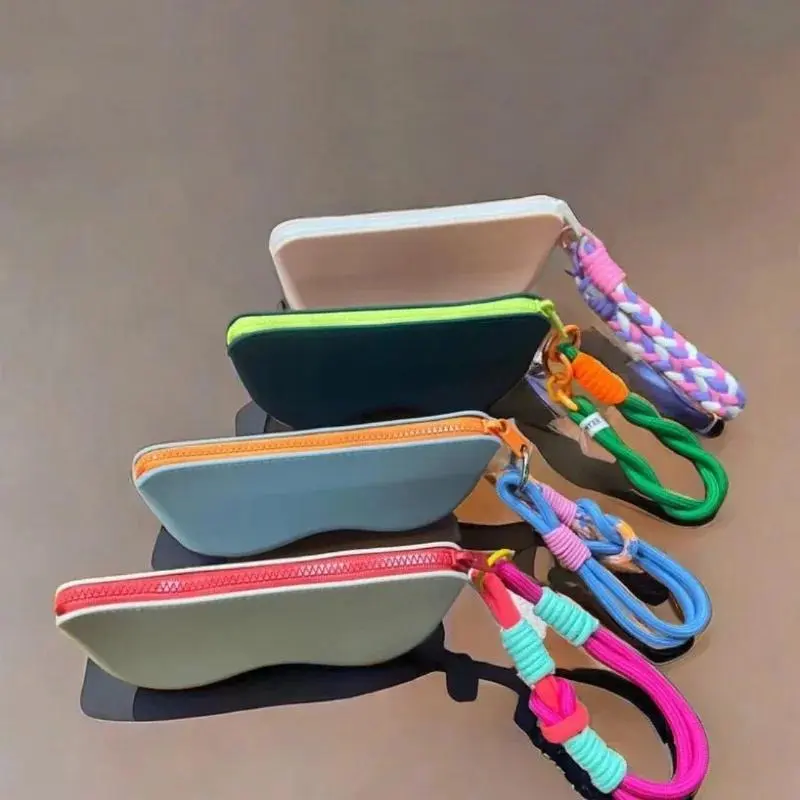 1pc Silicone Zipper Eyeglass Case Sunglasses Storage Protective Case Hanging Bag Wallet Waterproof Glass Box for Women and Girls