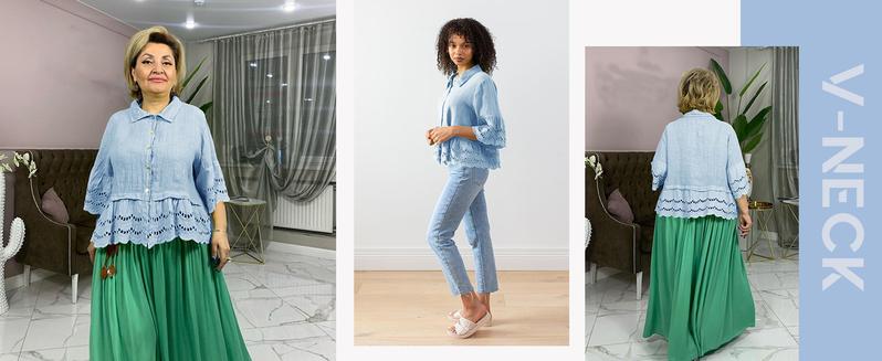 Danedvi Womens Casual Button Up Shirts Trendy Loose Hollow Out Ruffle Hem and 3/4 Sleeve Blouse Tops