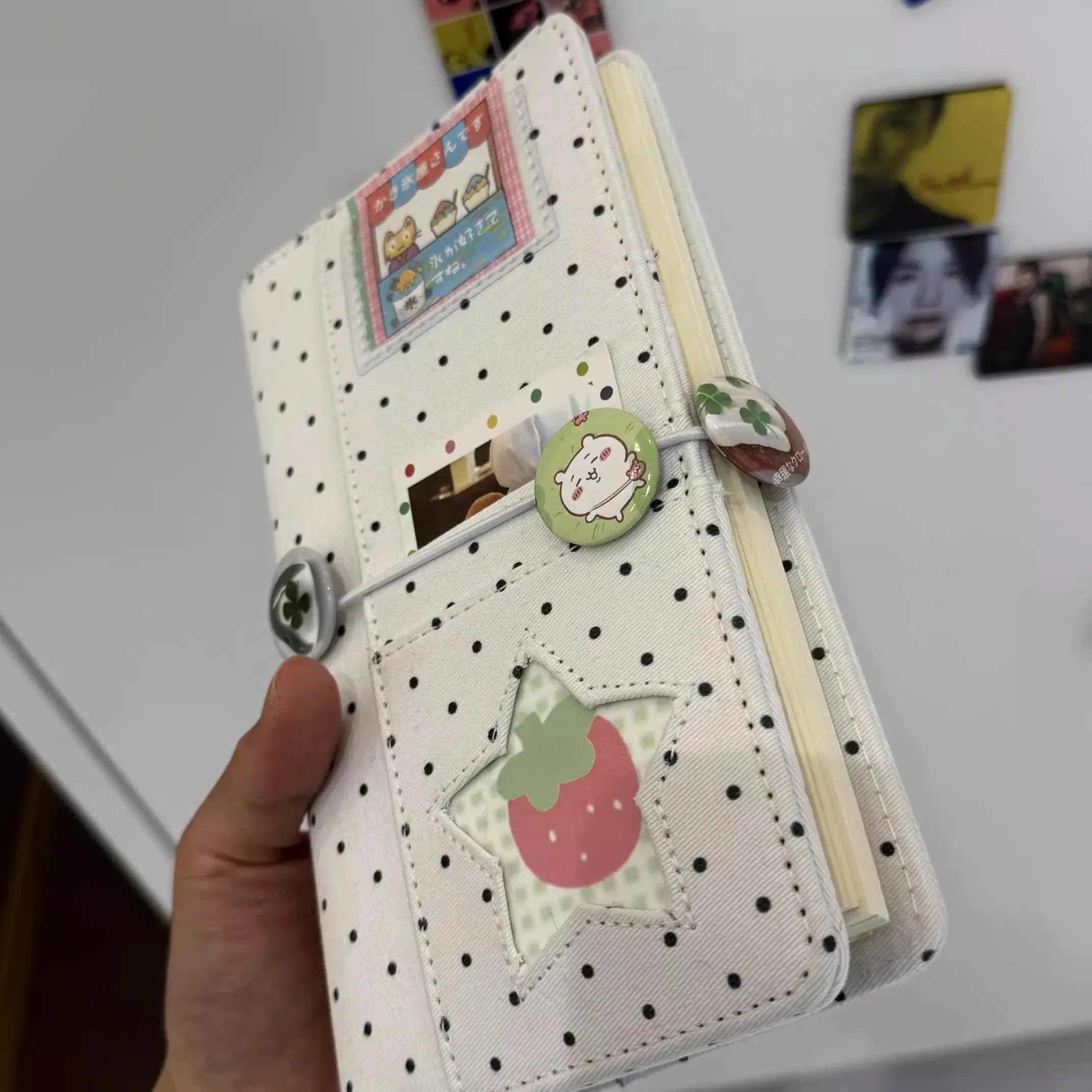 A6  Retro White Polka Dots With 45 Sheets Inner Page DIY PU Clip-on Notebook Loose Leaf Notebook