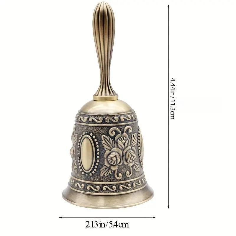 Premium Brass Hand Bell Classic Traditional Call Bell Clear Loud Ring Sound Portable Handheld Musical Toy Educational Hand Play Instrument For Kids Adults Wedding Party Classroom Home Church Festival Holiday Celebration Decorative Accessory Gift