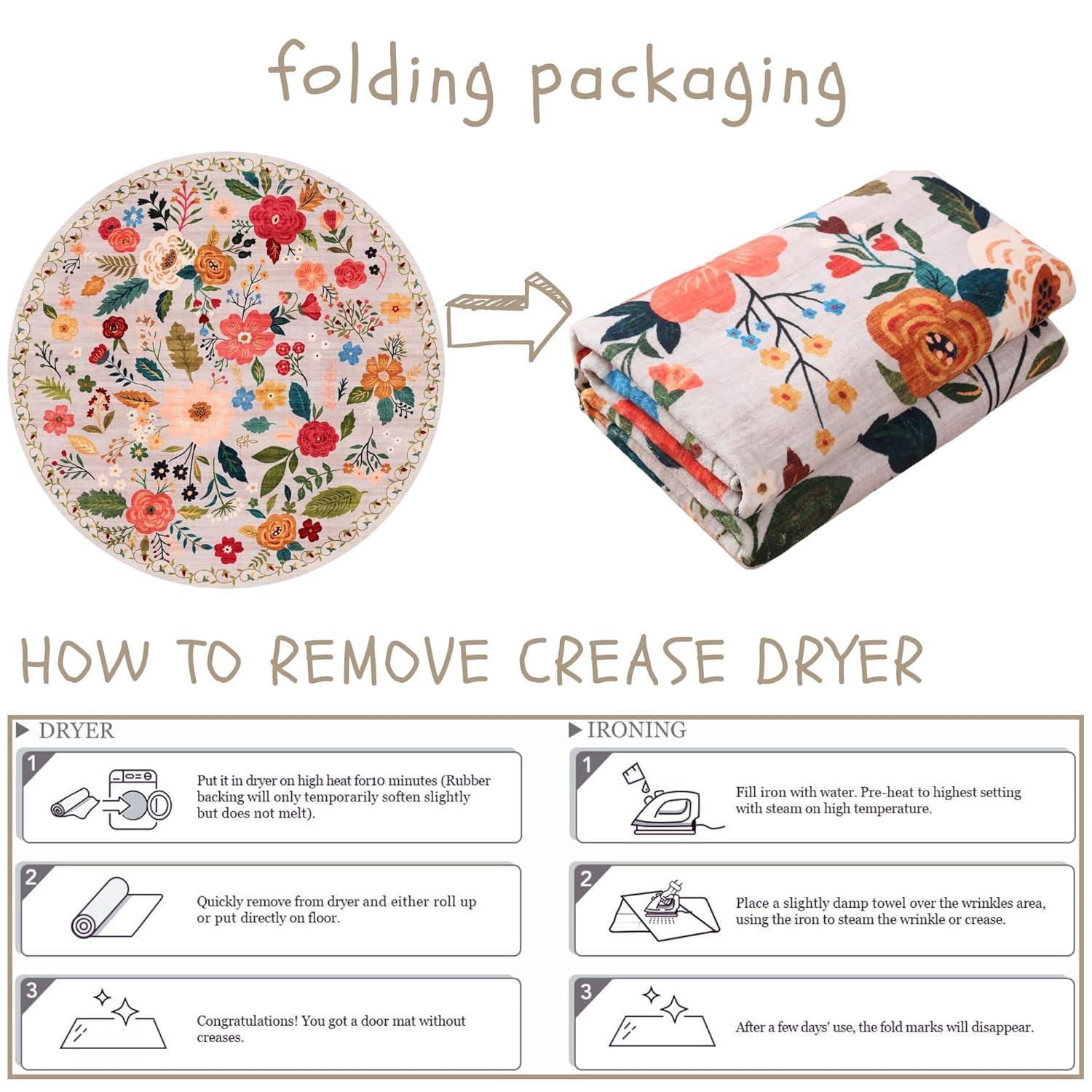 Floral Pattern Non-slip Floor Mat, 1 Count Round Washable Foldable Soft Floor Mat, Decorative Carpet for Home Living Room Bedroom, Round Floral Rug