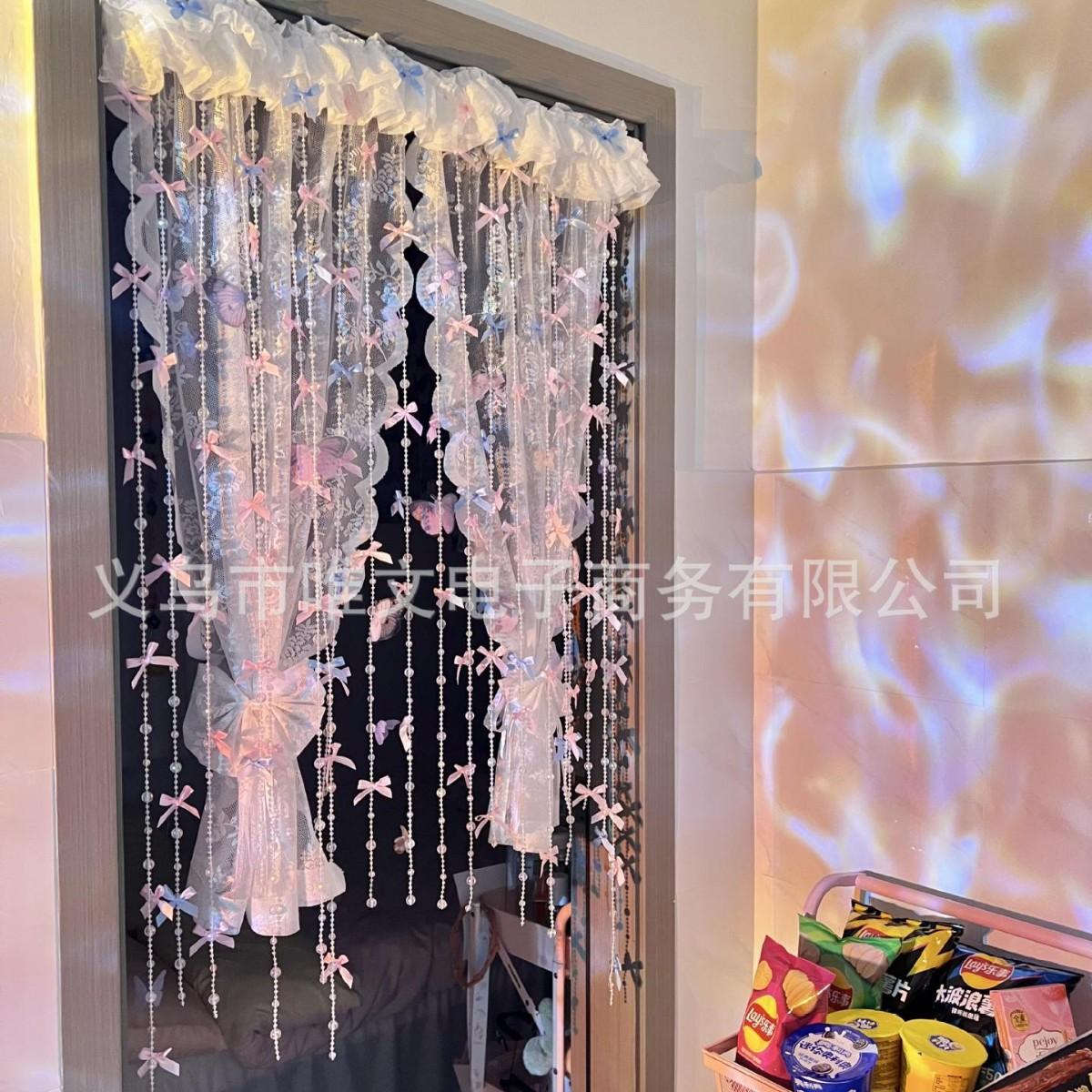 Beaded Door Curtain with Bow, Hanging String Curtain for Bedroom Closet, Aesthetic Room Decor