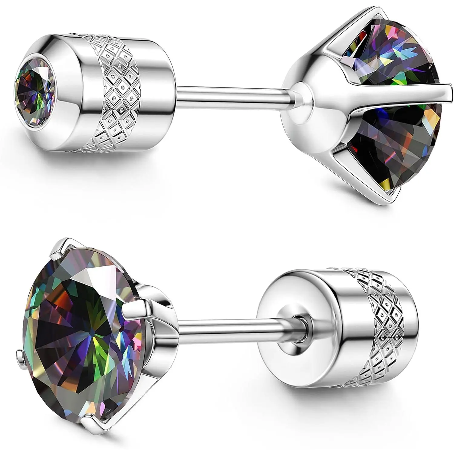 1 Pair Titanium Stud Earrings for Women Men  | Implant Grade G23 Titanium for  Ears, Double Side 5A Cubic Zirconia Screw Backs for Cartilage  Sleep