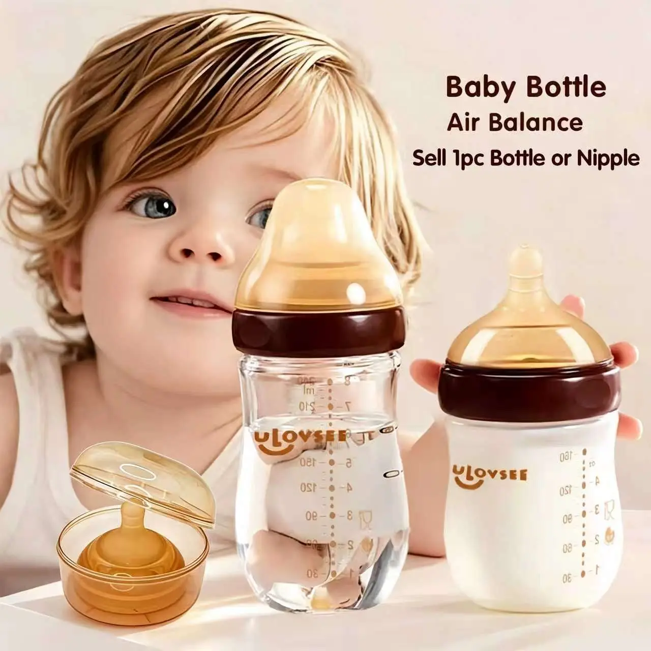4oz 5oz,8oz High Borosilicate Glass Baby Bottle and Nipple, Wide-Neck Feeding Bottle, Milk Bottle with Bottom Air Balance Hole/Valve, Easy Clean, Perfect Gift for Newborn