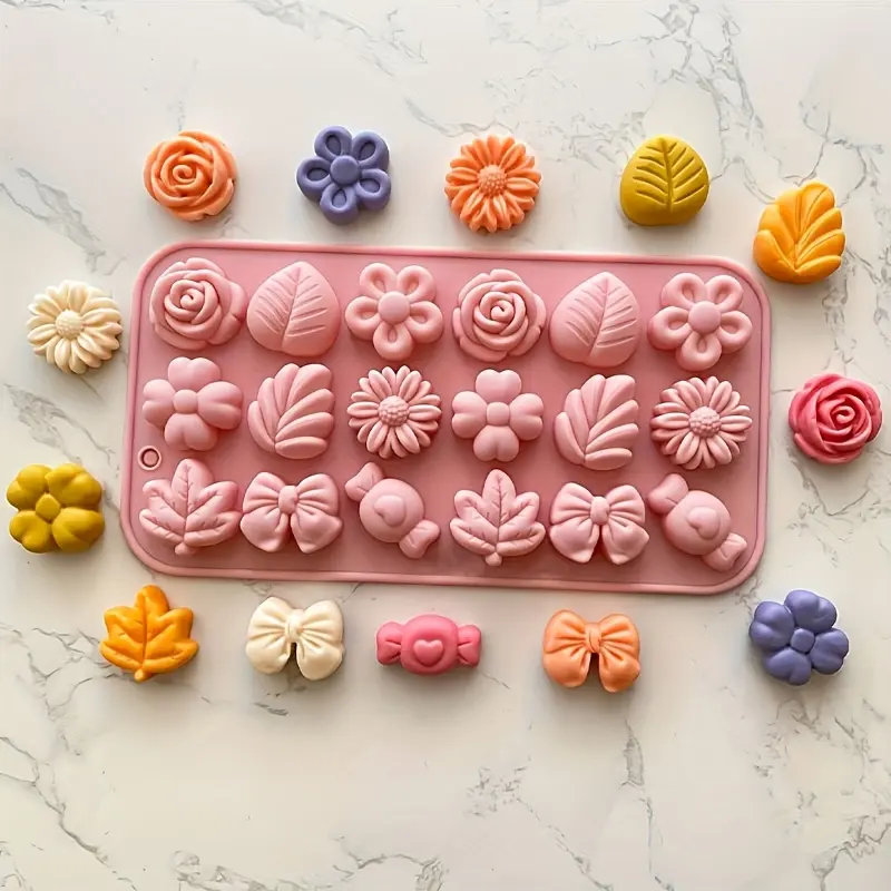 Sunflower silicone candy mold, cake shaped like flowers, leaves, and plants, smooth and non stick material, easy to demold in one second, no need to scrub hard for cleaning