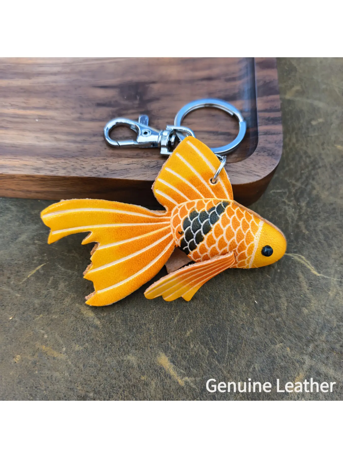 Handmade Genuine Faux Leather Goldfish Keychain, Tropical Fish Bag Charm, Ideal Father'S Day Gift, Perfect Present for Ocean& Nature Lovers, Stylish Unisex Pendant, Fashion Decor for Car, Backpack& Bag