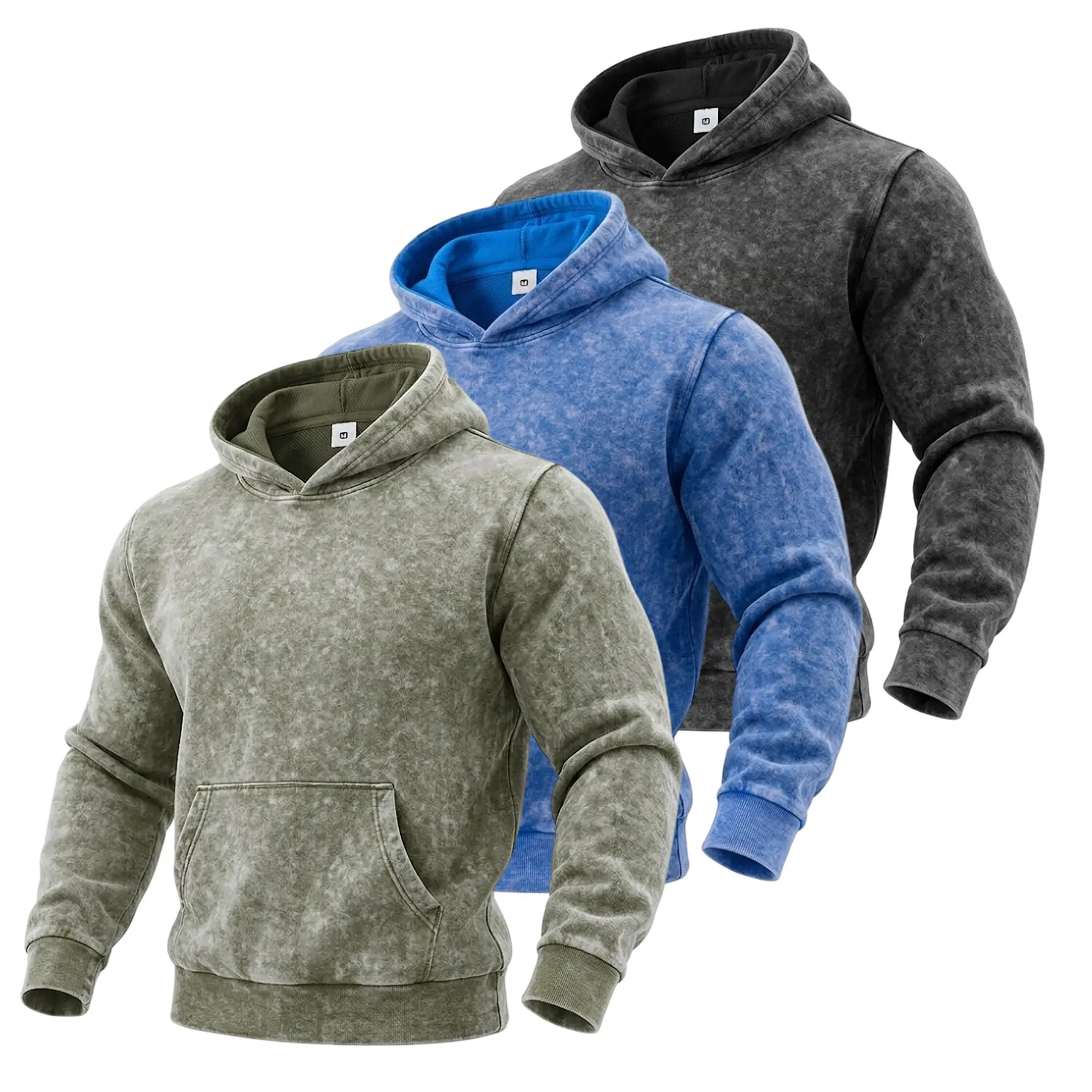 3-Pack Men’s Acid Wash Water wash Vintage Hoodie Casual Hooded Sweatshirt with Pocket Retro Plain Pullover Top, Spring Autumn Long Sleeve Streetwear Fashion Y2K Athletic Hoodie Trendy Daily Loose Jumper Menswear Unisex
