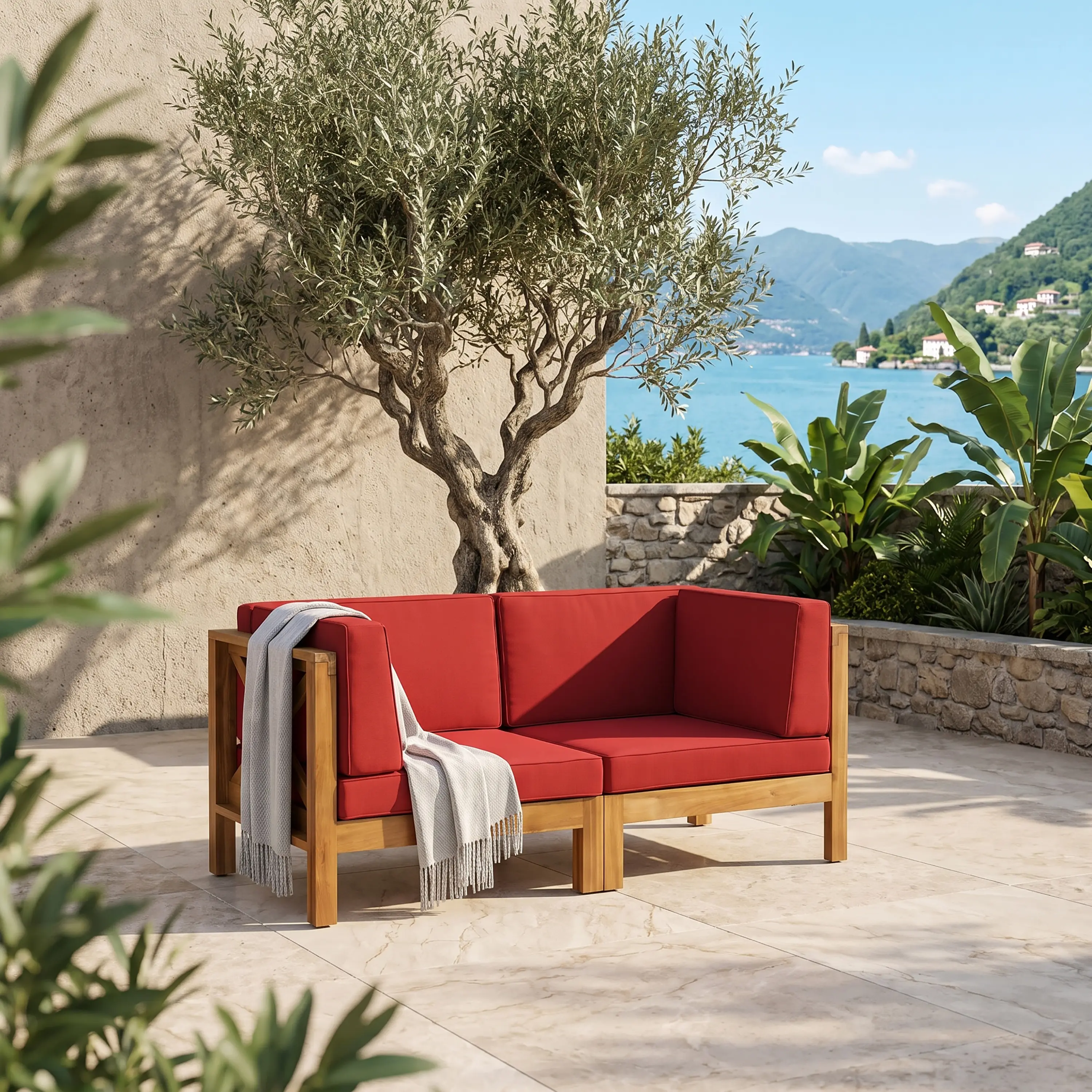 ARCH Red X-Back Outdoor Loveseat - Weather-Resistant, Durable, Space-Saving 2-Seater Patio Couch, Suitable for Garden, Balconies, Small Spaces, Store Indoors or Cover, Home Furniture
