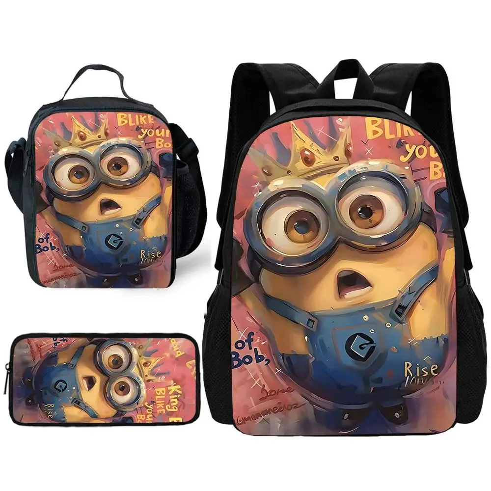 Cute Potdemiel Child School Backpack with Lunch Bags ,Pencil Bags ,School Bags for Boys Girls M-MinionsS Best Gift