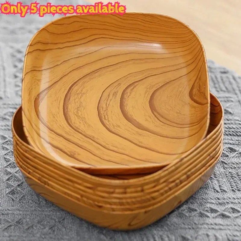 Creative Imitation Wood Grain Plastic Spit Bone Box Afternoon Tea Snack Tray Wood Grain Plate High Value Fruit Plate Serving Plates Decorative Plates