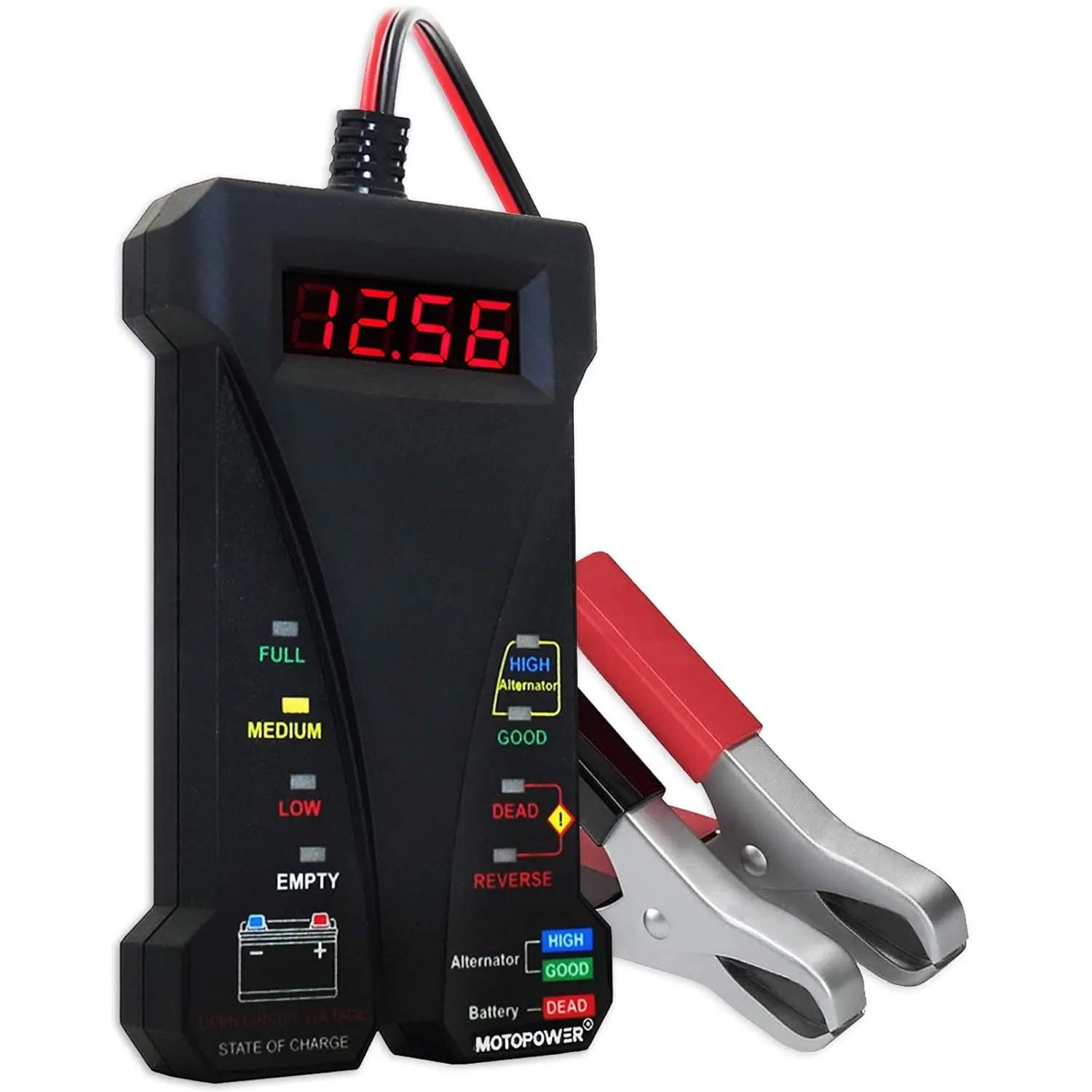 MP0514A 12V Car Battery Tester Voltmeter and Charging System Analyzer with LCD Display and LED Indication - Black