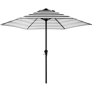 9ft Iron Patio Umbrella - Market & Table Umbrella with 6-Rib Sturdy Frame, Crank System, Fade-Resistant, Waterproof, Easy-to-Clean for Garden, Backyard