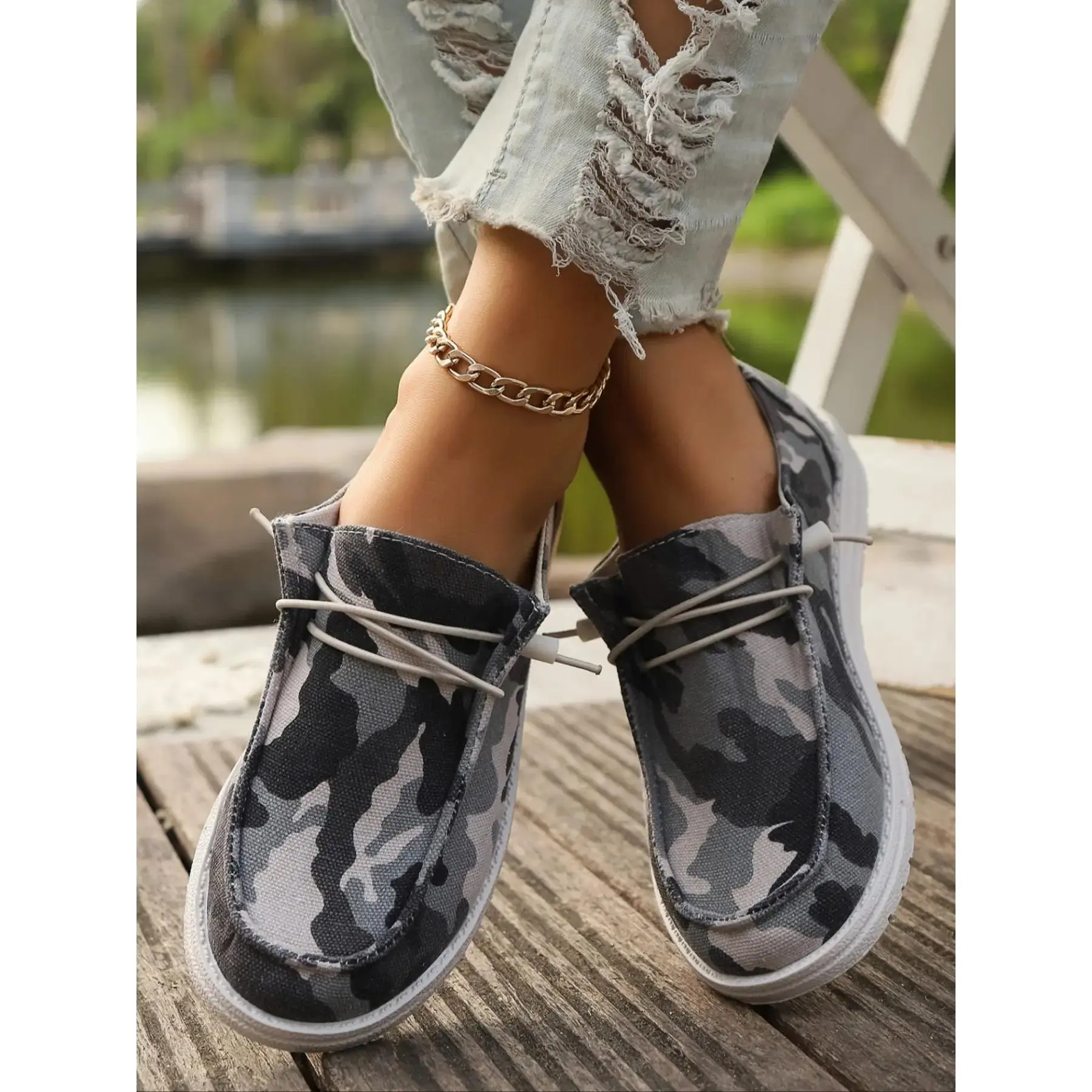 New Large Size Camouflage Pattern Design Canvas Shoes, Casual Fashion Shoes, Breathable-On Lightweight Casual Women's Sneakers Daily Wear & Festivals Lightweight Ons Ins Shoes