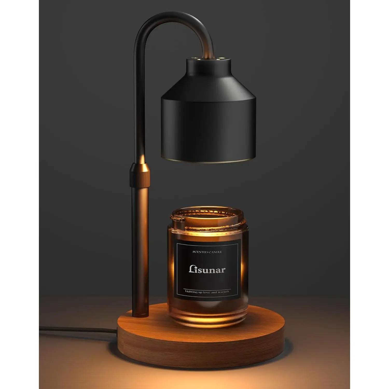 LISUNAR Electric Candle Warmer Lamp Black, Candle Lamp Warmer with Timer, Wax Warmer Lamp for Jar Candles, Adjustable Height Candle Light Warmer with 2 Bulbs