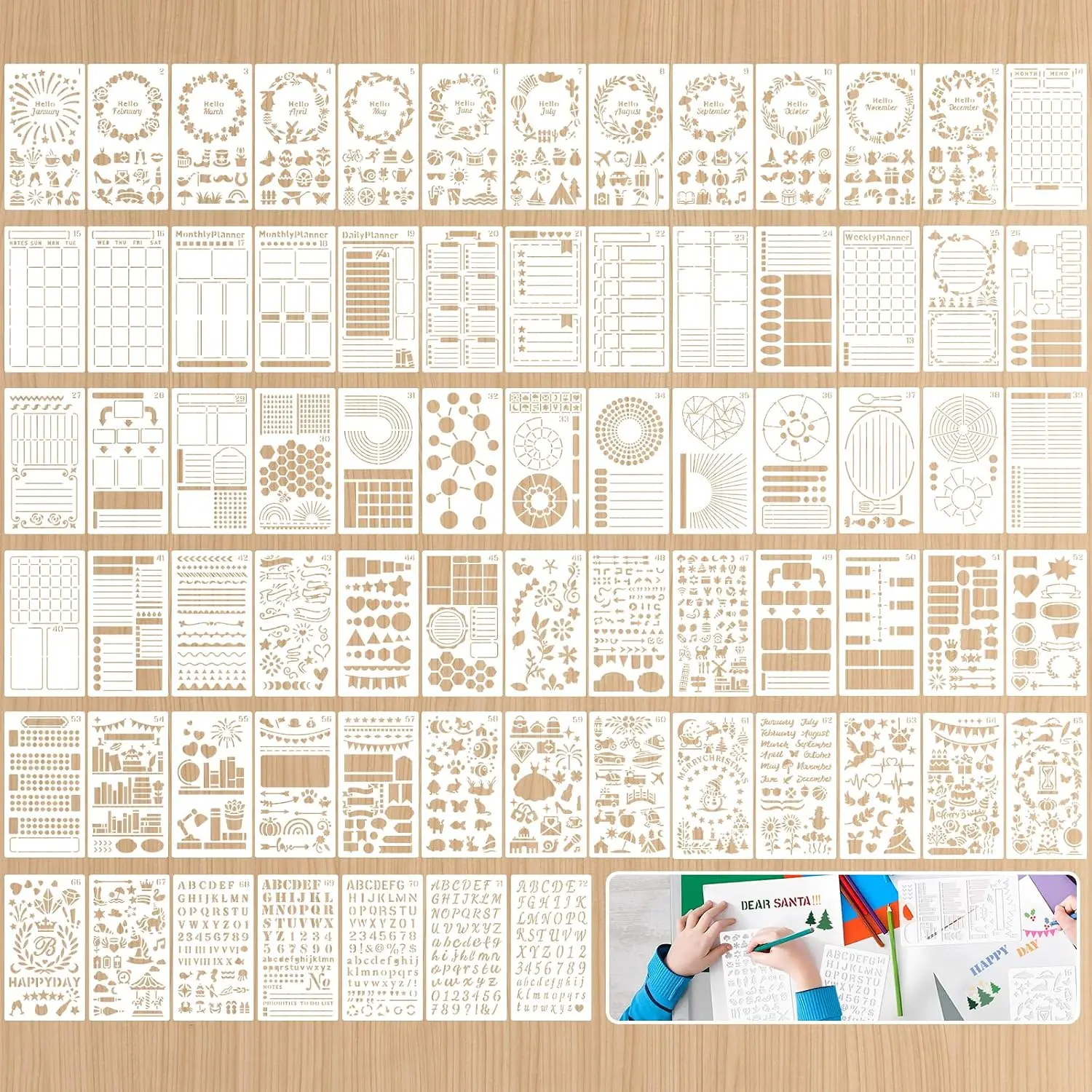 30 count Journal Stencils, Plastic Planner Stencils 4x7 Inches