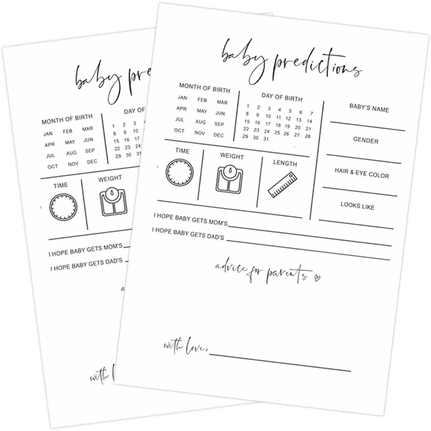 5x7In  Predictions and Advice Cards, Wishes for  Cards for  Shower , Guess The Due Date,  Name Suggestion, Neutral  Shower Activities Decorations for Guests 30 Pack
