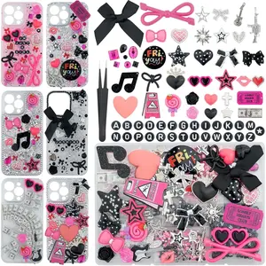 1050 Pcs Junk Phone Case Charms Kit, Charms for Customizing Cases, Kawaii Bow, Letter Beads, Nail Accessories, Flatback Pearls, Rhinestones, Cute Aesthetic Decor for Personalization