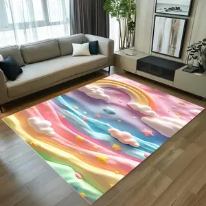 3D Cartoon Rainbow Rug, Fluffy Non-Slip Kids Carpet for Bedroom, Playroom & Living Room, Colorful Home Decor