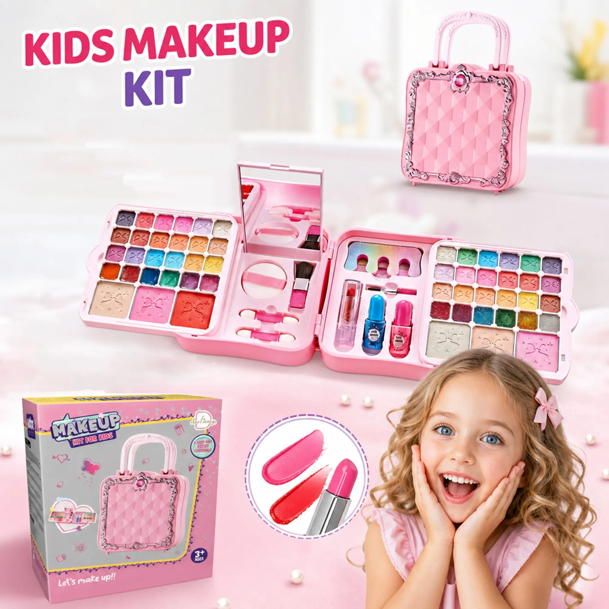 Makeup Toy Set for Girls, Washable Cosmetics Playset, Ages 3-10, Creative Fun and Imagination Game, Birthday Gift, Pretend Play Set
