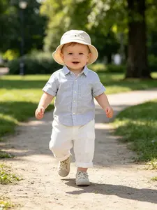 Korean Style Baby Work Pants, Large Side Pockets, Rolled Hem, Loose Fit, Casual Long Pants for Daily Outing, Infant Fashion
