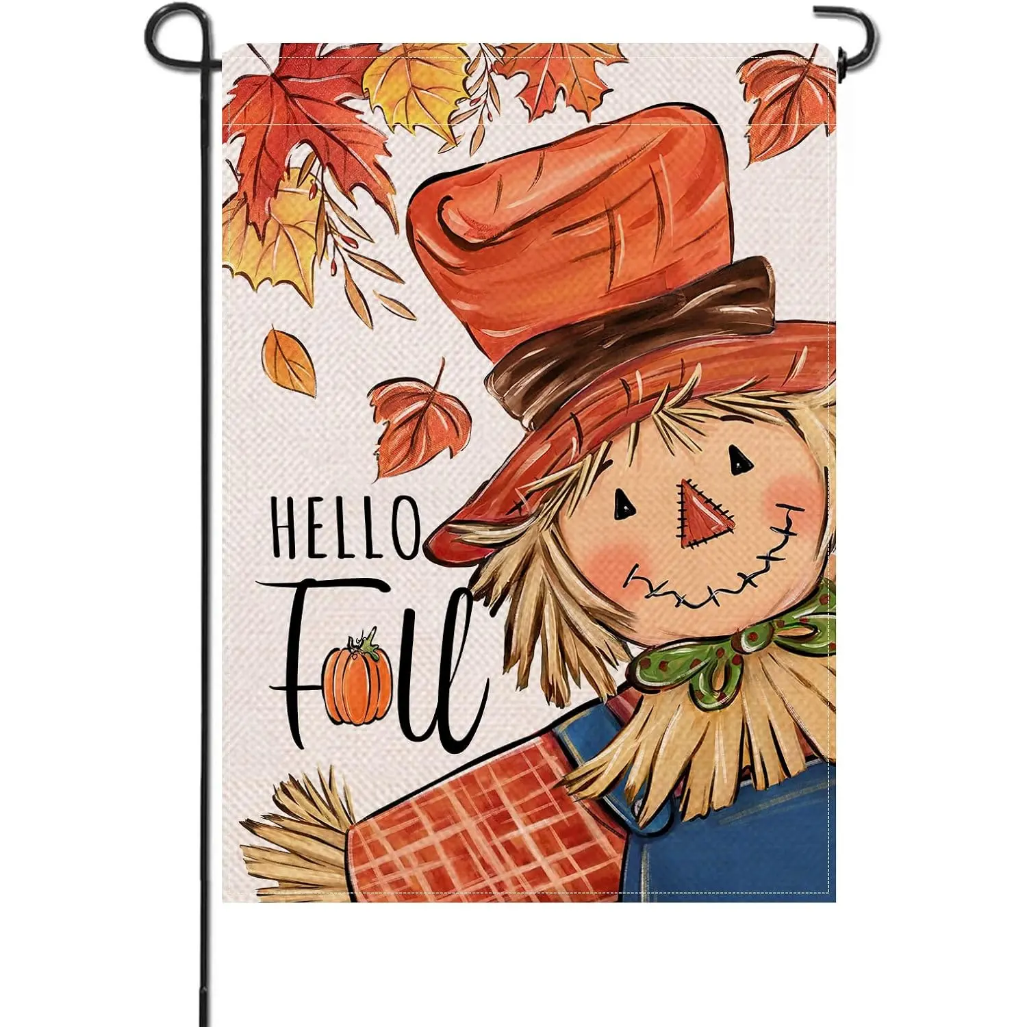 Hello Fall Scarecrow Small Decoration Garden Flag, Autumn Maple Leaf Country Yard Lawn Outdoor Decoration, Thanksgiving Seasonal Farmhouse Country Outdoor Home Decoration Linen Double-Sided 12 X 18 Inch, Flagpole Not Included