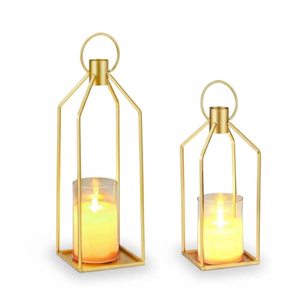 LED Flameless Candle Lantern Set, Decorative Metal Lanterns with Remote Control, Battery Operated Flickering Candles for Home Wedding Table Decor