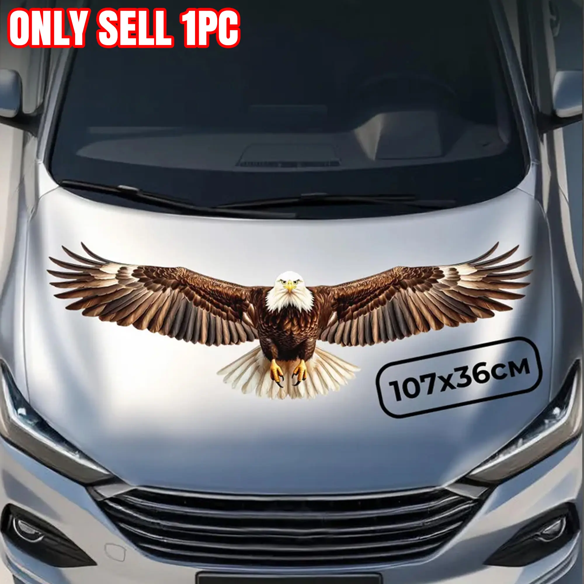 1PC Flying Eagle Car Hood Sticker, Aggressive Modification Style, Waterproof Sunproof Self-Adhesive Easy To Remove Auto Body Decal, DIY Decor for Car Hood & Body, Universal for All Vehicle Types, Scratch Hiding Decors