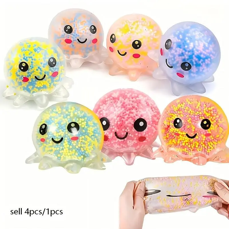 4pcs Cute Octopus Fidget Stress Balls, Colorful Soft Balls, Transparent Balls, Squish Balls, Party Gifts, Birthday Presents, Classroom Rewards, Holiday Gift Bags