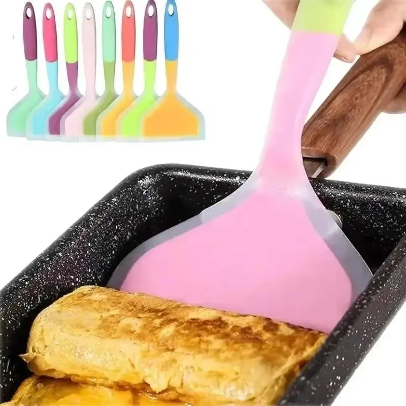 Random Color Silicone Cooking Spatula Wide Head High Temp Resistant Non Stick Scraper Multi Use for Pancake Pizza Egg Beef Steak Baking Kitchen Utensils Shovel Tool