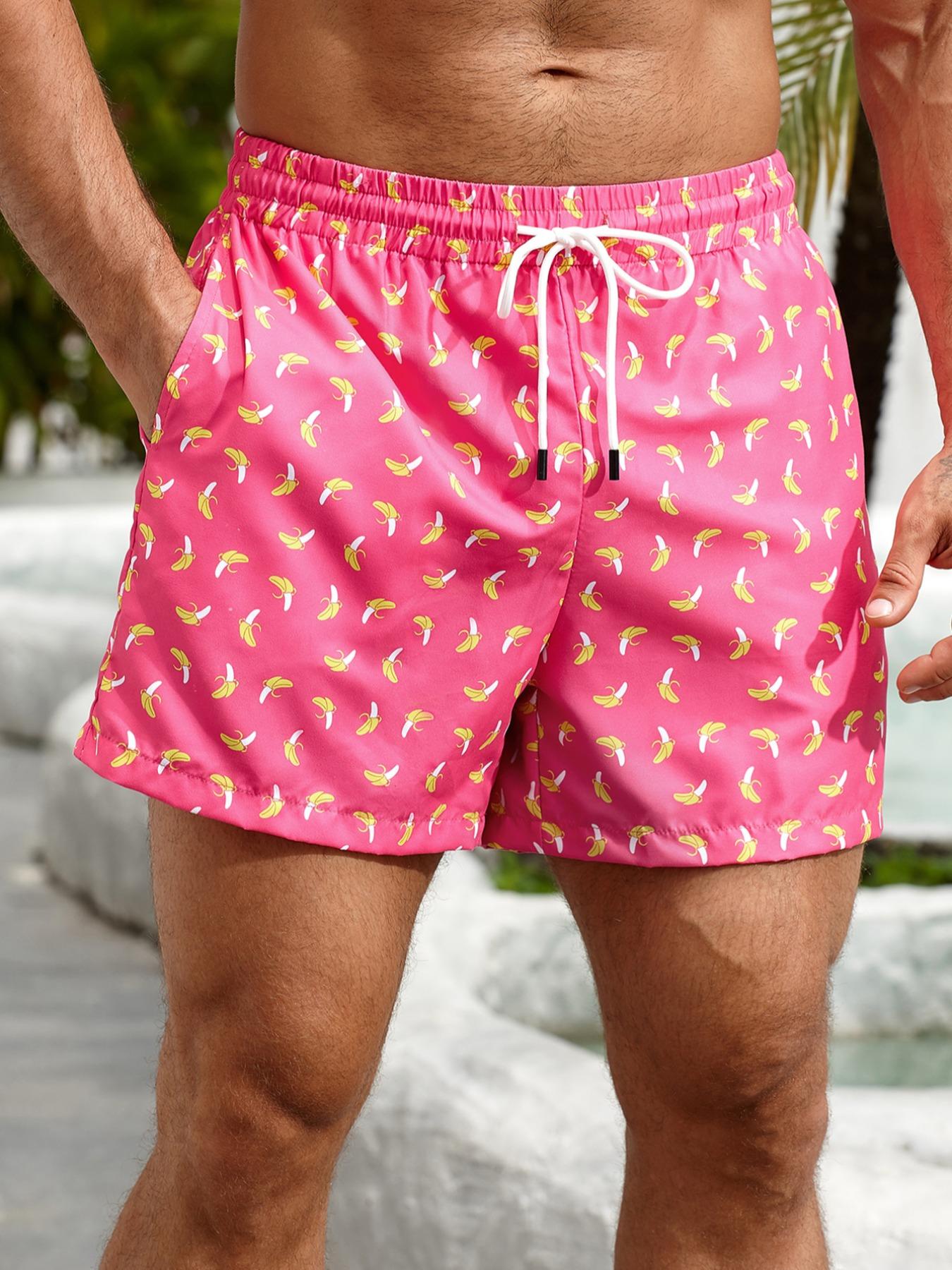 Men's Banana Print Shorts, High Saturation Bright Color, Quick-Dry Breathable Wrinkle-Resistant Fabric, Loose Five-Pocket Design, Summer Fashion