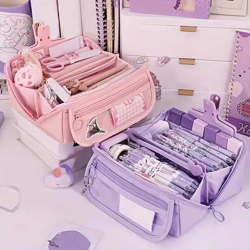 Unisex Large Capacity Multi-Compartment Pencil Case, School Use Functional Stationery Bag & Tabletop Storage Box for Students, Tabletop Box