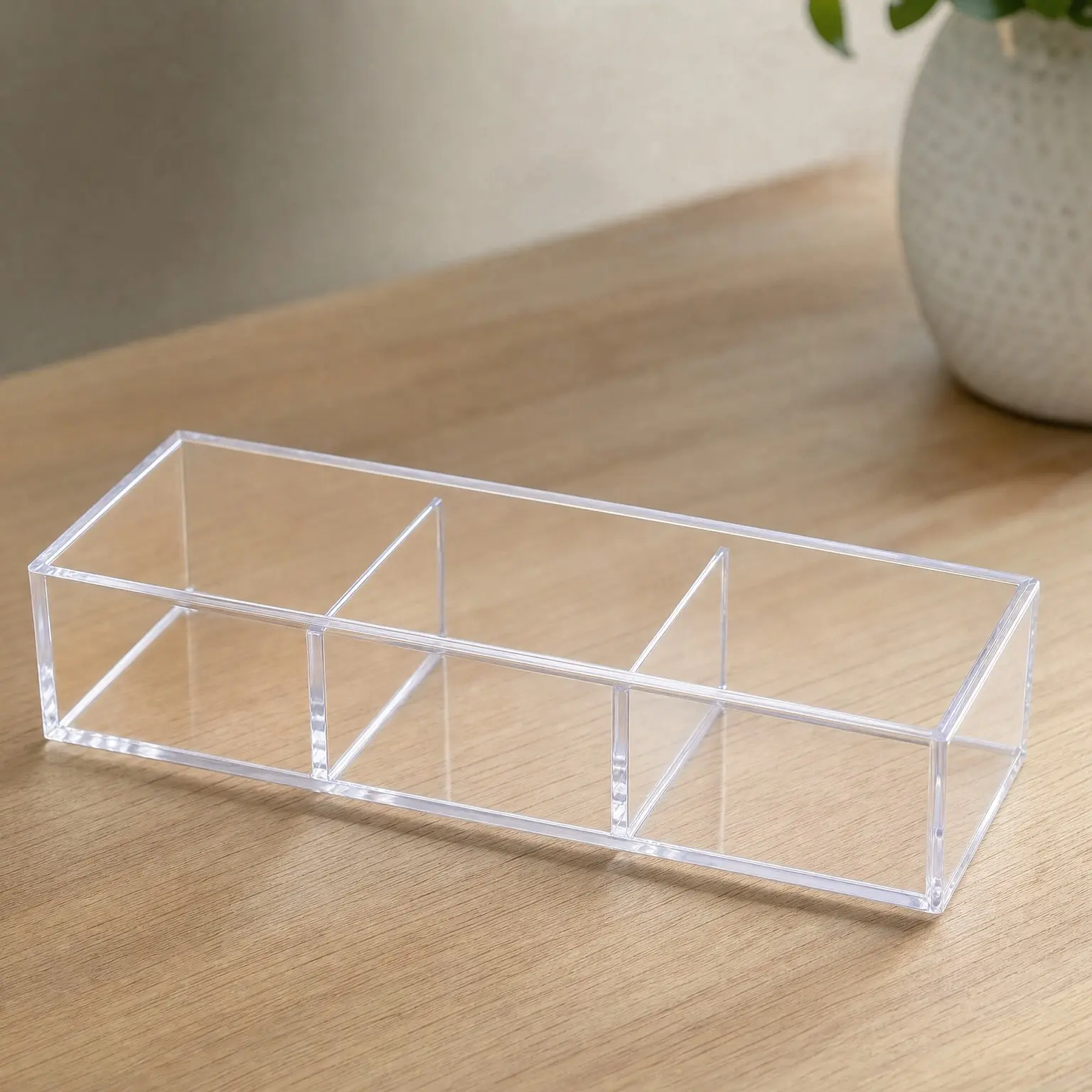Large 3-Compartment Acrylic Stackable Organizer, 12.9" L x 5" W x 2.7" H, Multi-Sectional Clear Storage Tray for Makeup, Craft Supplies, Bathroom, Kitchen, OfficeGift
